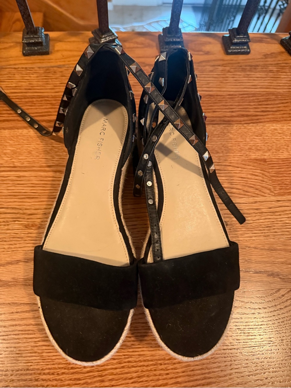 Marc Fisher Black Suede Studded Espadrille Sandals